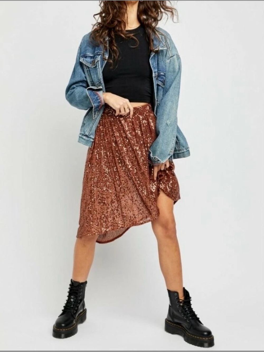 Free People Last Dance Sequin Asymmetrical Midi Skirt Size Medium NWT